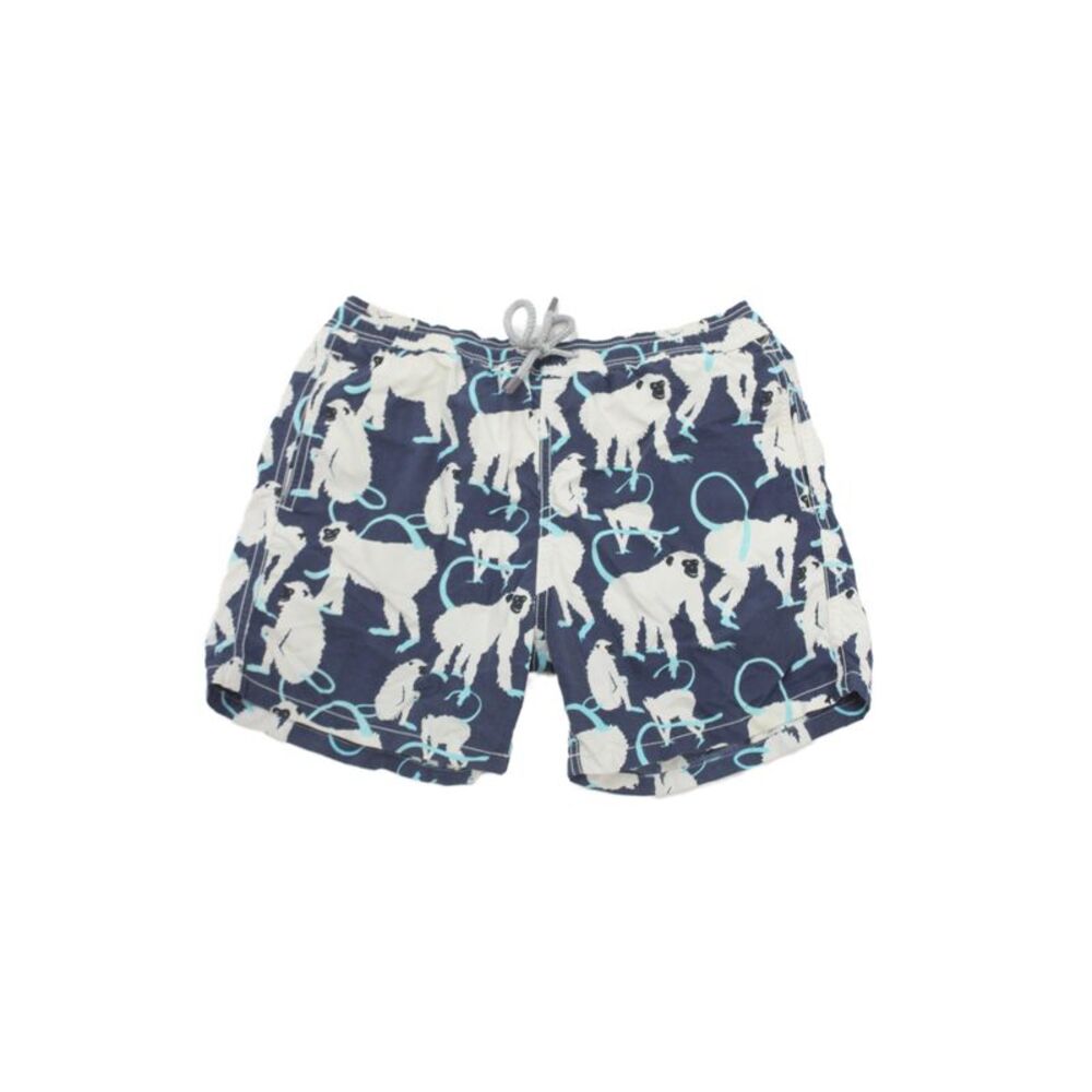 Vilebrequin Kids Cotton Novelty Monkey Print Swim Trunks Blue White Size 12